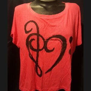 Delia's Music Treble Bass Clef Heart Graphic Tee NWT